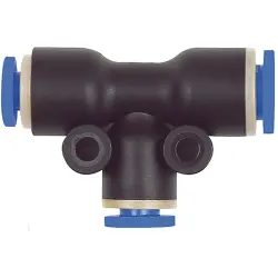 T connector, 10 bar, plastic/brass, nickel-plated, for hoses/pipes, 109846