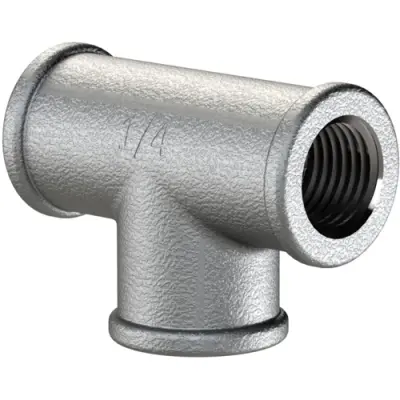 T connector, 25 bar, malleable cast iron, hot-dip galvanized, for pipe systems, 112959 - 1