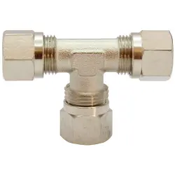 T fitting, 60 bar, brass, nickel-plated, for pipe systems, 112043