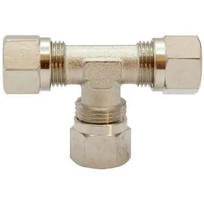 T fitting, 60 bar, brass, nickel-plated, for pipe systems, 112043 - 1