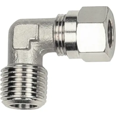 Angle screw-in fitting, L 34 mm, 60 bar, brass, nickel-plated, for pipe systems, 112016 - 1