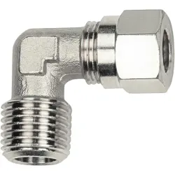 Angle screw-in fitting, L 24 mm, 60 bar, brass, nickel-plated, for pipe systems, 112009