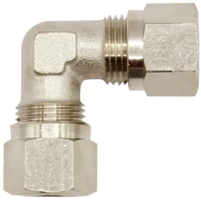 Angled gland, L 32 mm, 60 bar, brass, nickel-plated, for pipe systems, 111999 - 1