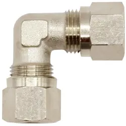 Angled gland, L 38 mm, 60 bar, brass, nickel-plated, for pipe systems, 112001