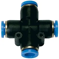 X connector, L 17.5 mm, 10 bar, plastic/brass, nickel-plated, for hoses/pipes, 109861