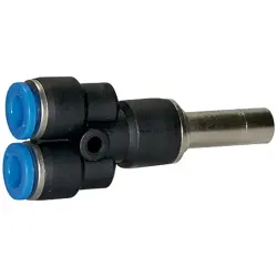 Y connector, L 43.5 mm, 10 bar, plastic/brass, nickel-plated, for hose, 109111