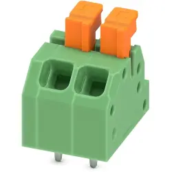 PCB terminal, 2 pole, pitch 3.5 mm, AWG 24-18, 13.5 A, spring-clamp connection, green, 1864286