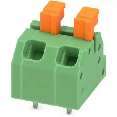 PCB terminal, 2 pole, pitch 5 mm, AWG 24-18, 13.5 A, spring-clamp connection, green, 1864435 - 1