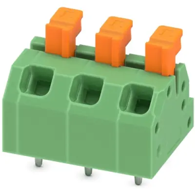 PCB terminal, 3 pole, pitch 5 mm, AWG 24-18, 13.5 A, spring-clamp connection, green, 1864448 - 1