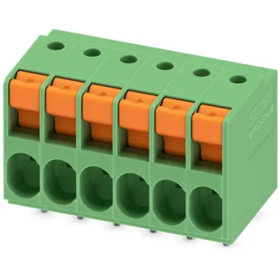 PCB terminal, 6 pole, pitch 5.08 mm, AWG 24-12, 32 A, spring-clamp connection, green, 1017507 - 1