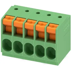 PCB terminal, 5 pole, pitch 6.35 mm, AWG 24-10, 41 A, spring-clamp connection, green, 1017524