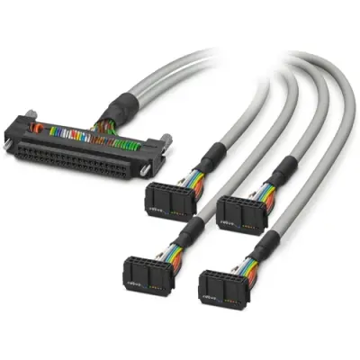 Connection cable, 1 m, Fujitsu plug connector, 40 pole straight to IDC/FLK socket header, 4 x 14 pole angled, 2903503 - 1