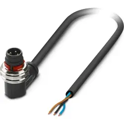 Sensor actuator cable, M12-cable plug, angled to open end, 3 pole, 1.5 m, PUR, black gray, 4 A, 1385626