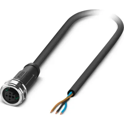 Sensor actuator cable, M12-cable socket, straight to open end, 3 pole, 1.5 m, PUR, black gray, 4 A, 1385782 - 1