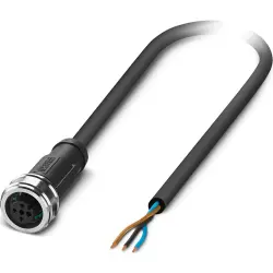 Sensor actuator cable, M12-cable socket, straight to open end, 3 pole, 3 m, PUR, black gray, 4 A, 1385791