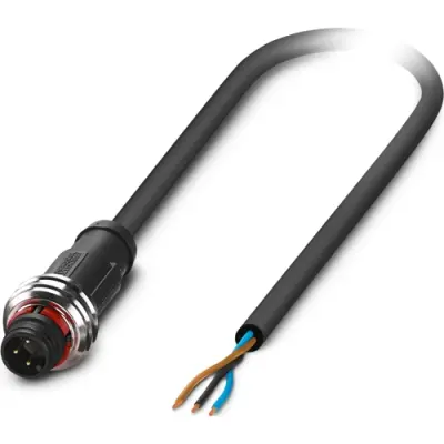 Sensor actuator cable, M12-cable plug, straight to open end, 3 pole, 3 m, PUR, black gray, 4 A, 1385536 - 1