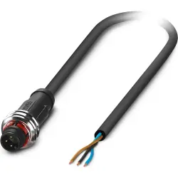Sensor actuator cable, M12-cable plug, straight to open end, 3 pole, 3 m, PUR, black gray, 4 A, 1385536