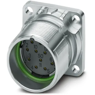 Surface mount socket, M23, 12 pole, crimp connection, standard/ONECLICK quick locking system, straight, 1132742 - 1
