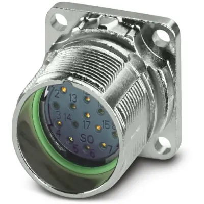 Surface mount socket, M23, 17 pole, crimp connection, standard/ONECLICK quick locking system, straight, 1629087 - 1