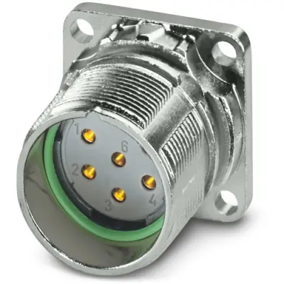 Surface mount socket, M23, 6 pole, solder connection, standard/ONECLICK quick locking system, straight, 1339316 - 1