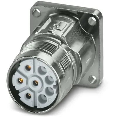 Surface mount socket, M23, 8 pole, crimp connection, standard/ONECLICK quick locking system, straight, 1628831 - 1