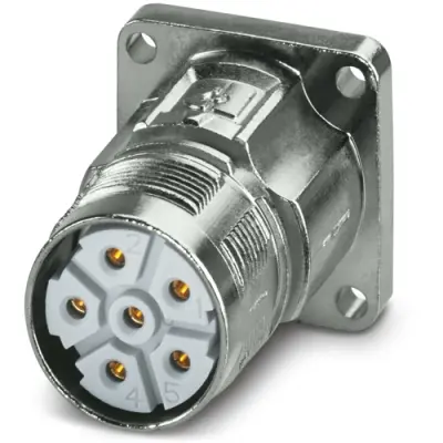 Surface mount socket, M23, 6 pole, crimp connection, standard/ONECLICK quick locking system, straight, 1628832 - 1