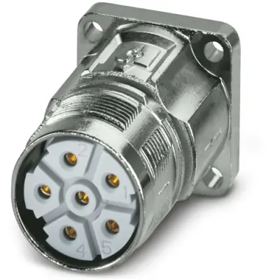 Surface mount socket, M23, 6 pole, crimp connection, standard/ONECLICK quick locking system, straight, 1628834 - 1