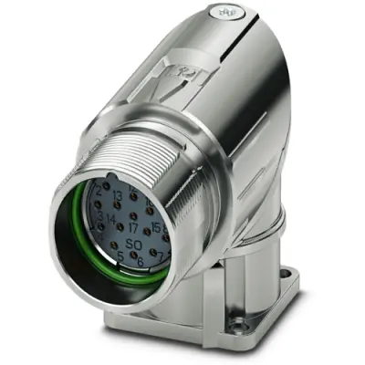 Surface mount socket, M23, 17 pole, crimp connection, standard/ONECLICK quick locking system, angled, 1628497 - 1