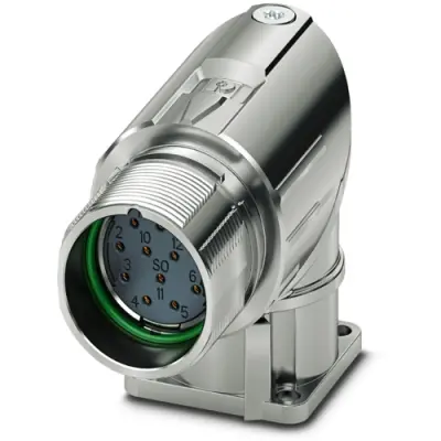 Surface mount socket, M23, 12 pole, crimp connection, standard/ONECLICK quick locking system, angled, 1628499 - 1