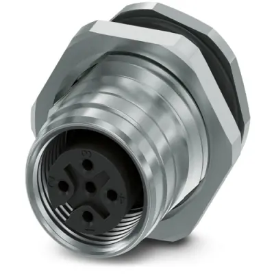 Panel socket, M12, 5 pole, solder connection, push pull, straight, 1238100 - 1