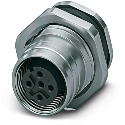 Panel socket, M12, 4 pole, solder connection, push pull, straight, 1238102 - 1