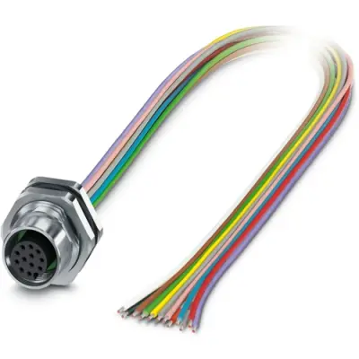 Panel socket, M12, 8 pole, strand connection, straight, 1238887 - 1