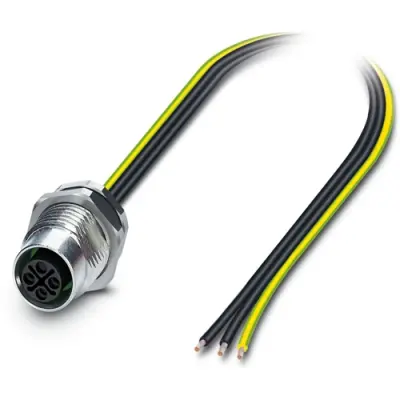 Panel socket, M12, 3 pole, strand connection, straight, 1238906 - 1