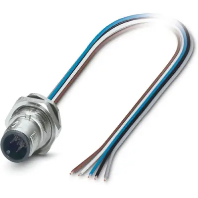 Panel plug, M12, 5 pole, strand connection, straight, 1239276 - 1