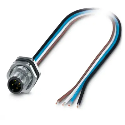 Panel plug, M12, 5 pole, strand connection, straight, 1238892 - 1