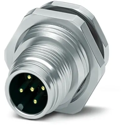 Panel plug, M12, 5 pole, solder connection, push pull, straight, 1027676 - 1