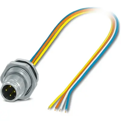 Panel plug, M12, 4 pole, strand connection, push pull, straight, 1027691 - 1