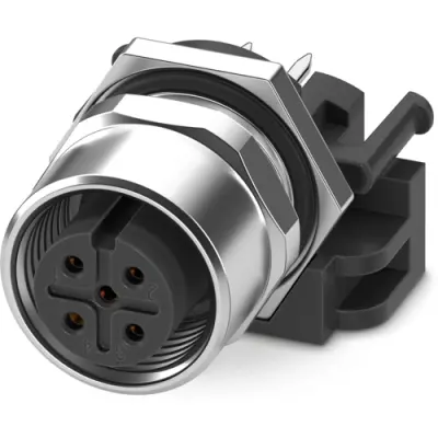 Panel socket, M12, 5 pole, solder pins, straight, 1396599 - 1
