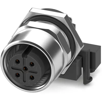 Panel socket, M12, 5 pole, solder pins, straight, 1396608 - 1