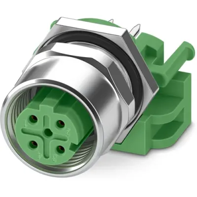 Panel socket, M12, 4 pole, solder pins, straight, 1396602 - 1