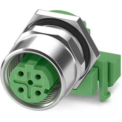 Panel socket, M12, 4 pole, solder pins, straight, 1396603 - 1