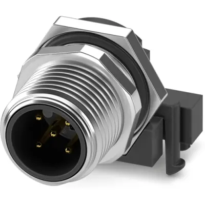 Panel plug, M12, 5 pole, solder pins, angled, 1396612 - 1