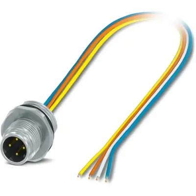 Panel plug, M12, 4 pole, strand connection, push pull, straight, 1027688 - 1