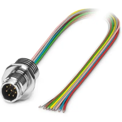 Panel plug, M12, 8 pole, strand connection, push pull, straight, 1687981 - 1