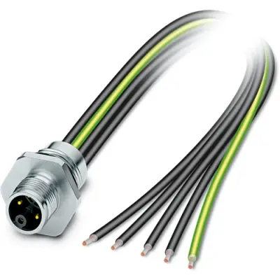 Panel plug, M12, 5 pole, strand connection, straight, 1239078 - 1