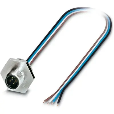 Panel plug, M12, 4 pole, strand connection, straight, 1238774 - 1