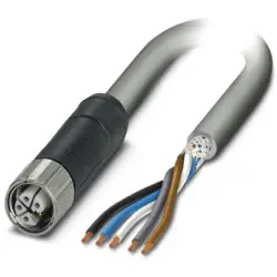 Sensor actuator cable, M12-cable socket, straight to open end, 5 pole, 10 m, PUR, gray, 16 A, 1414824