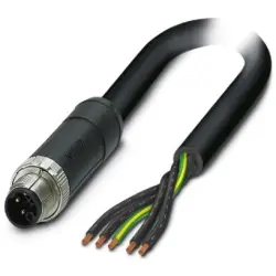 Sensor actuator cable, M12-cable plug, straight to open end, 5 pole, 1.5 m, PUR, black, 16 A, 1414866