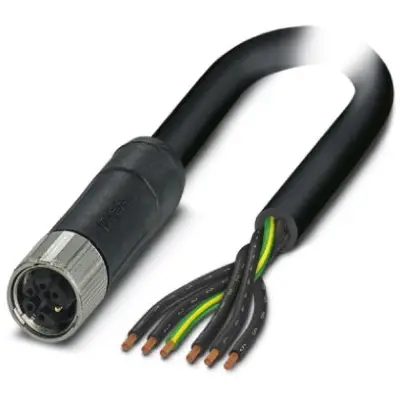 Sensor actuator cable, M12-cable socket, straight to open end, 6 pole, 5 m, PVC, black, 8 A, 1414922 - 1