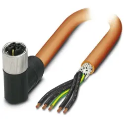 Sensor actuator cable, M12-cable socket, angled to open end, 5 pole, 5 m, PUR, orange, 16 A, 1414801